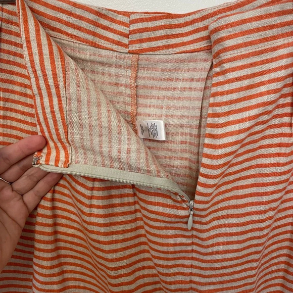 LOFT|| 100% Linen Striped Beige Orange Pink Skirt Size 12 - Picture 6 of 6